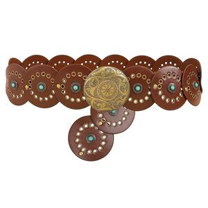Women Wide-disc-belt Western-leather-belts - Cowgirl Cowboy Concho Wide Disk🖖